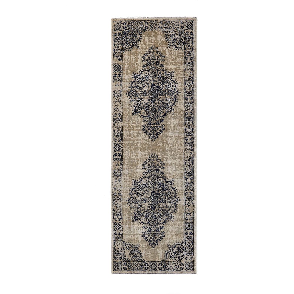 Saville Traditional Medallion Outdoor Runner Rugs in Grey